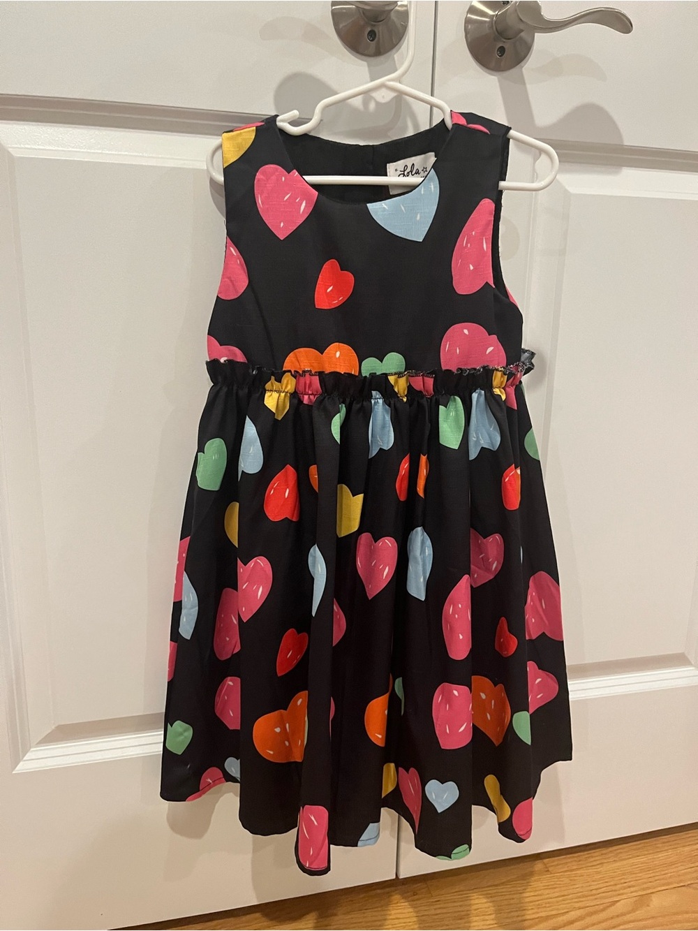Lola + The Boys Black Sleeveless Dress with Multicolor Heart Print